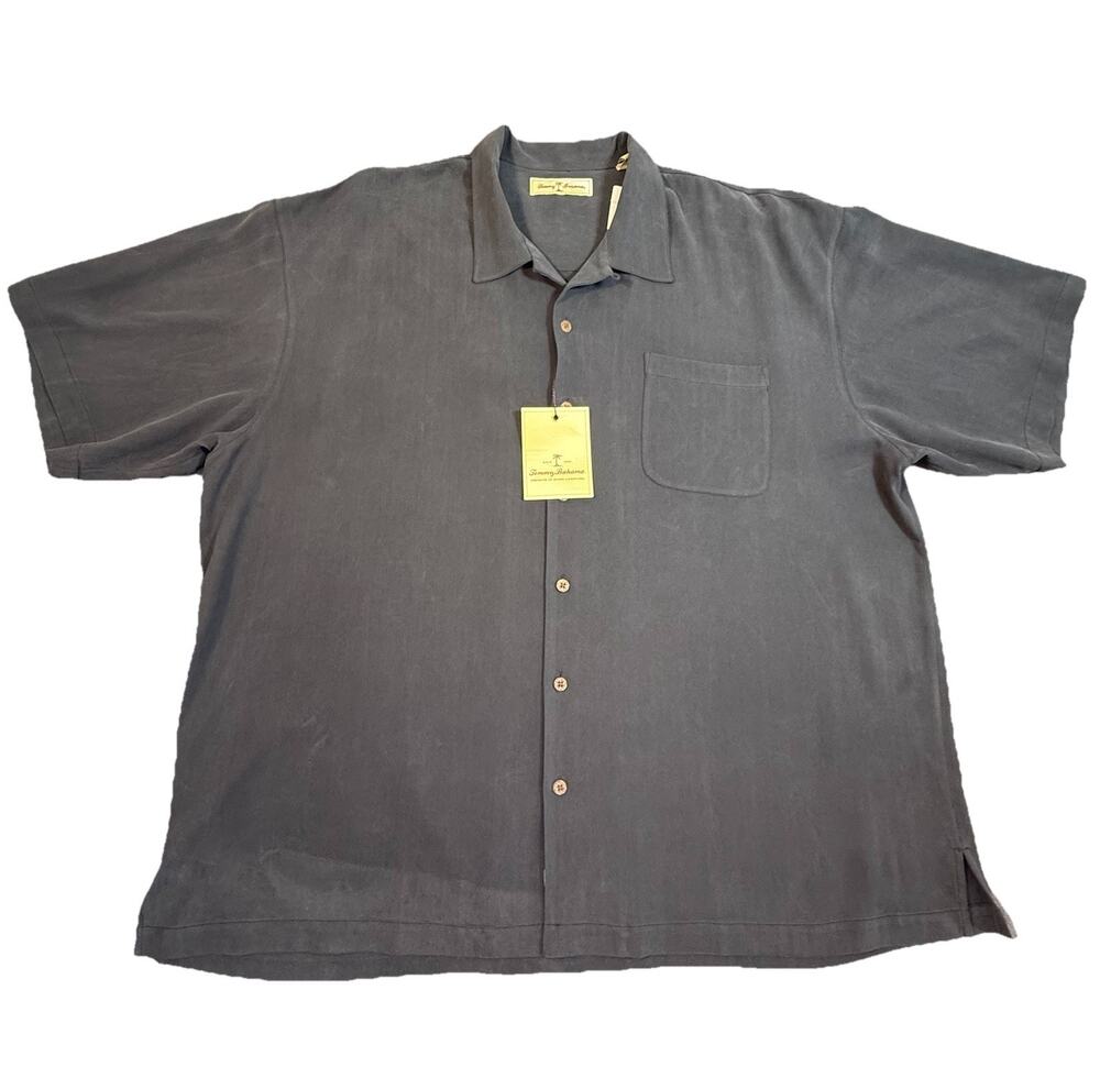 Tommy Bahama 100% Silk Camp Shirt XXL Black Herringbone Hawaiian Resort NWT
